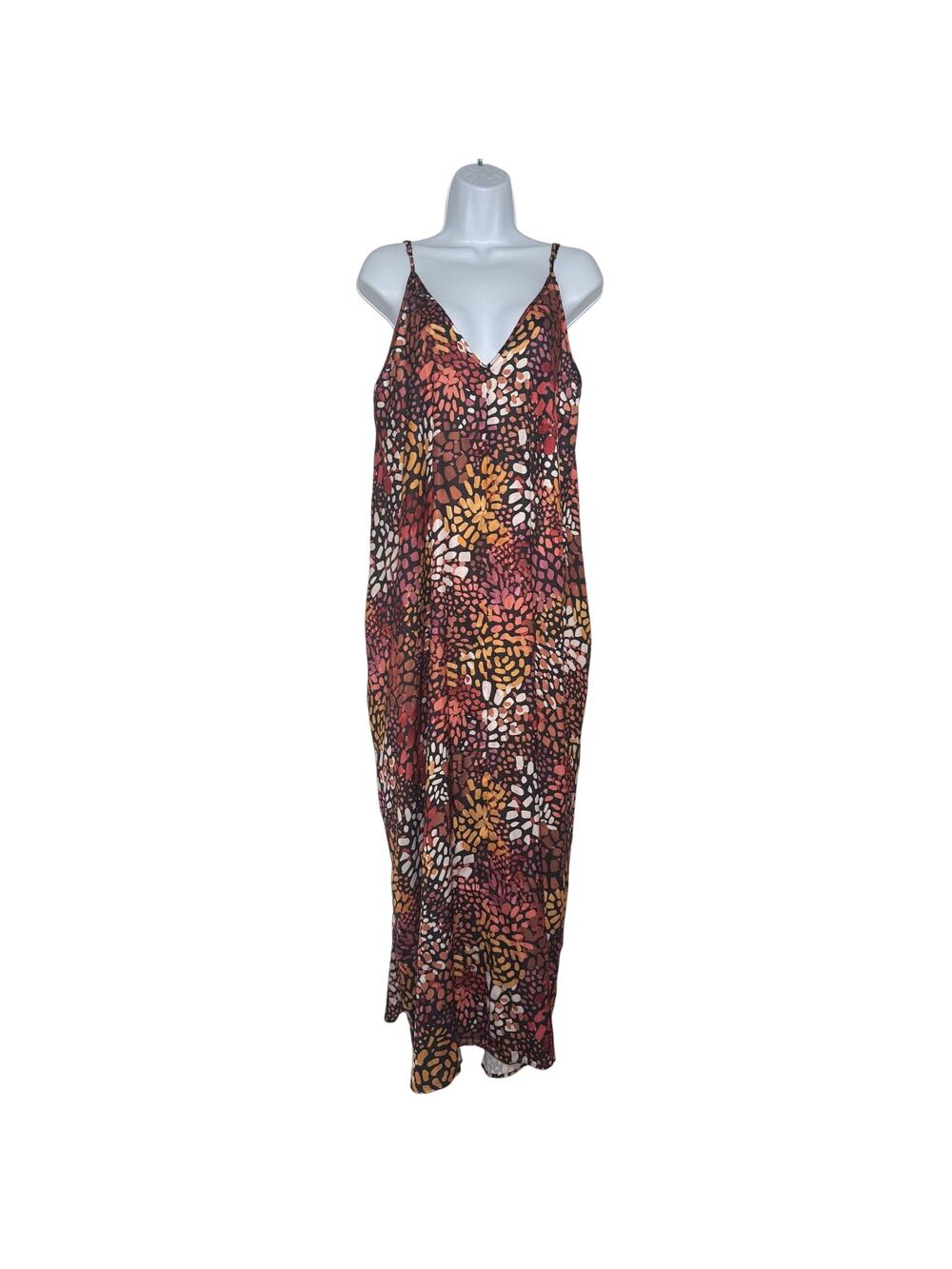Van Winkle & Co Gown Abstract Maxi VNeck Spaghetti Strap Size XL Black Purple